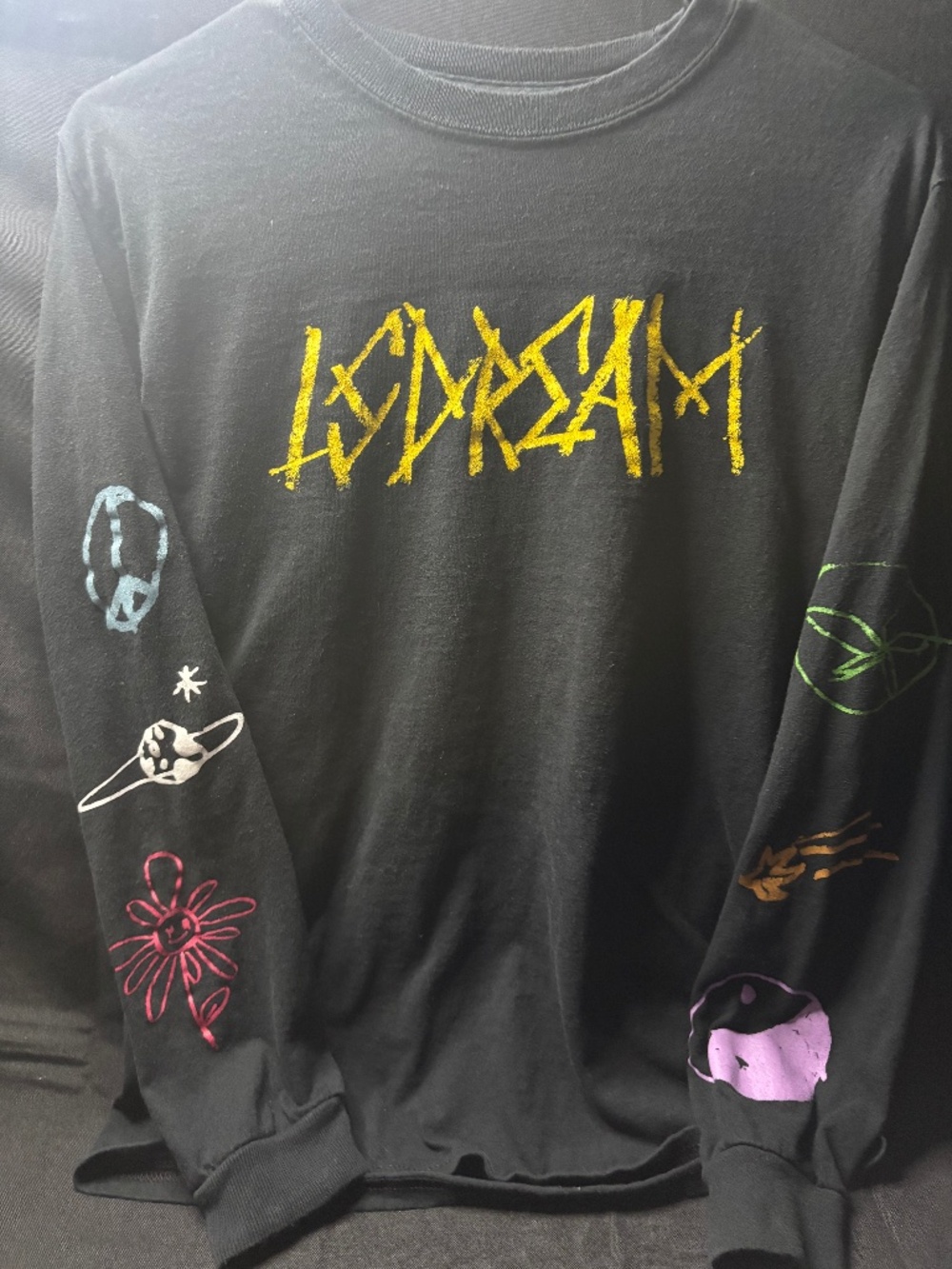 LSDREAM Unisex Small Peace Love Wubz Black Graphic Long Sleeve EDM Rave Shirt.